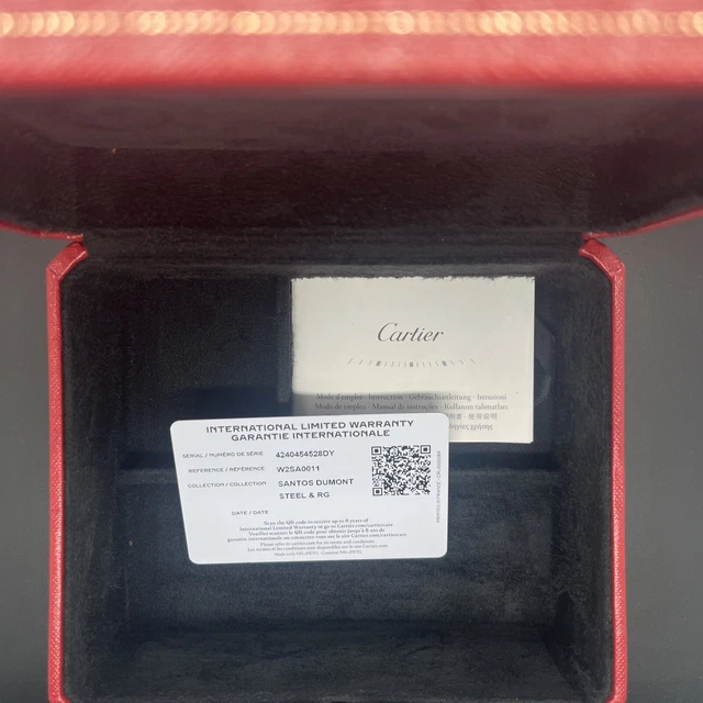 Montre homme Cartier Santos Dumont W2SA0011, cadran argenté, boîte et papiers