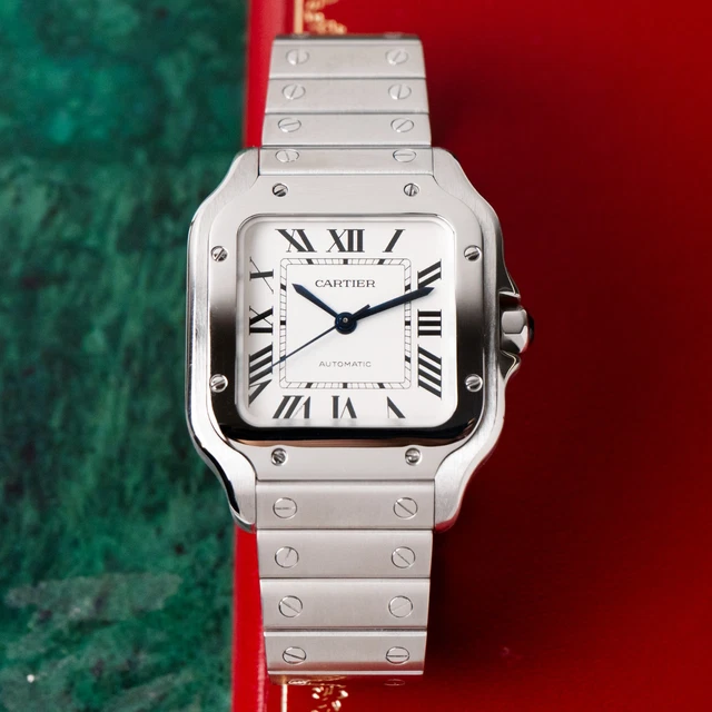Montre Cartier Santos Medium Blanche 2021 Romaine 35 mm Acier Inoxydable Automatique WSSA0029