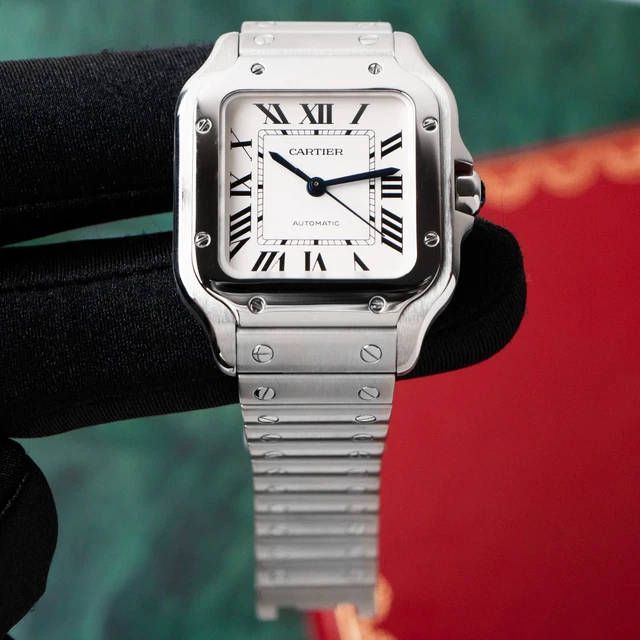 Montre Cartier Santos Medium Blanche 2021 Romaine 35 mm Acier Inoxydable Automatique WSSA0029