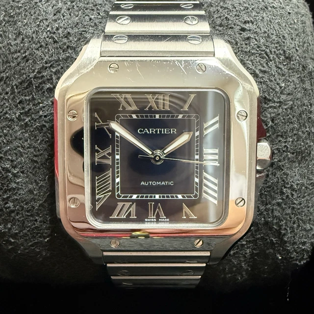 Montre Cartier Santos en acier, automatique, 35 mm, cadran bleu, bracelet WSSA0063