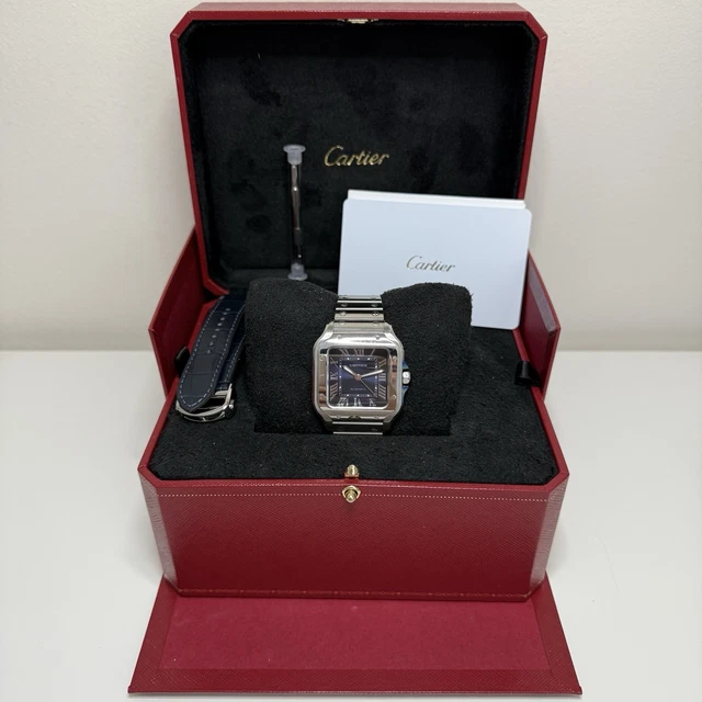 Montre Cartier Santos en acier, automatique, 35 mm, cadran bleu, bracelet WSSA0063