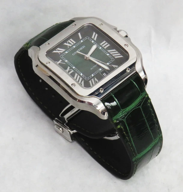 Montre Cartier Santos Wssa0062 Grand Modèle Cadran Vert SS Coffret Carte de Garantie