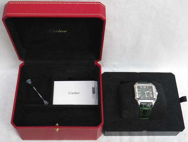 Montre Cartier Santos Wssa0062 Grand Modèle Cadran Vert SS Coffret Carte de Garantie