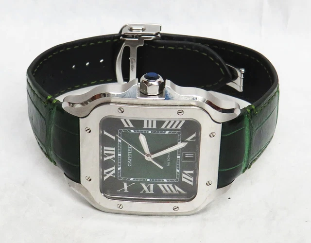 Montre Cartier Santos Wssa0062 Grand Modèle Cadran Vert SS Coffret Carte de Garantie