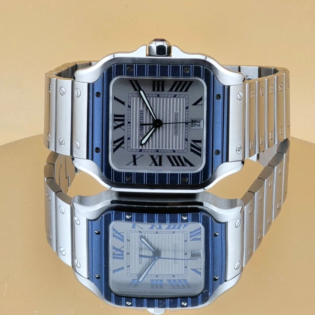 Montre Cartier Santos de Cartier 40 mm WSSA0047 B&P Bracelet supplémentaire Lunette PVD bleue Homme