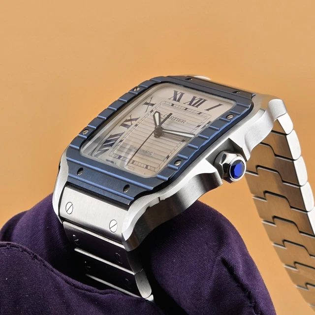 Montre Cartier Santos de Cartier 40 mm WSSA0047 B&P Bracelet supplémentaire Lunette PVD bleue Homme