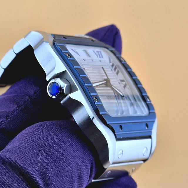 Montre Cartier Santos de Cartier 40 mm WSSA0047 B&P Bracelet supplémentaire Lunette PVD bleue Homme