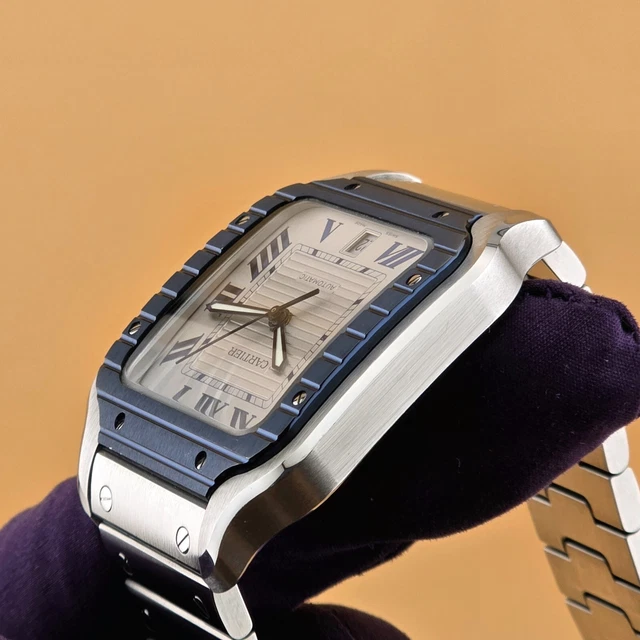 Montre Cartier Santos de Cartier 40 mm WSSA0047 B&P Bracelet supplémentaire Lunette PVD bleue Homme