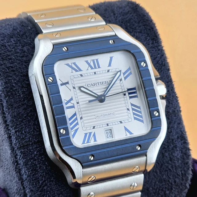 Montre Cartier Santos de Cartier 40 mm WSSA0047 B&P Bracelet supplémentaire Lunette PVD bleue Homme