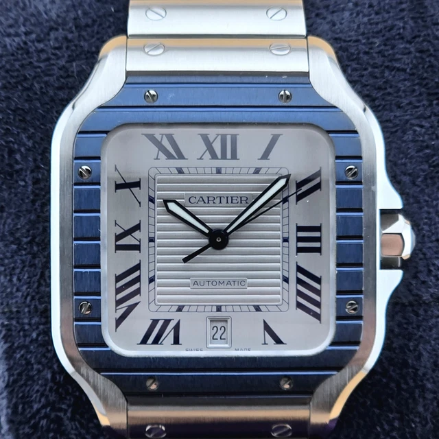 Montre Cartier Santos de Cartier 40 mm WSSA0047 B&P Bracelet supplémentaire Lunette PVD bleue Homme