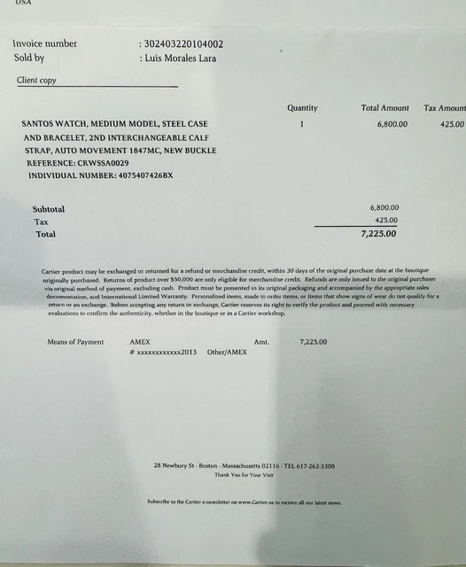 Montre Cartier Santos de Cartier Medium en acier inoxydable WSSA0029, coffret et papiers