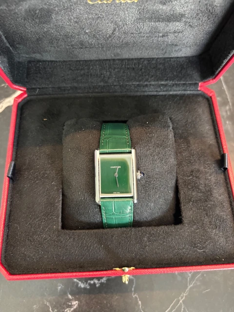 Montre Cartier Tank pour homme, acier inoxydable, cadran vert, 25 mm, quartz, WSTA0056