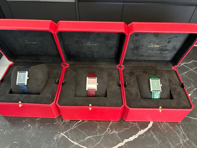 Montre Cartier Tank pour homme, acier inoxydable, cadran vert, 25 mm, quartz, WSTA0056