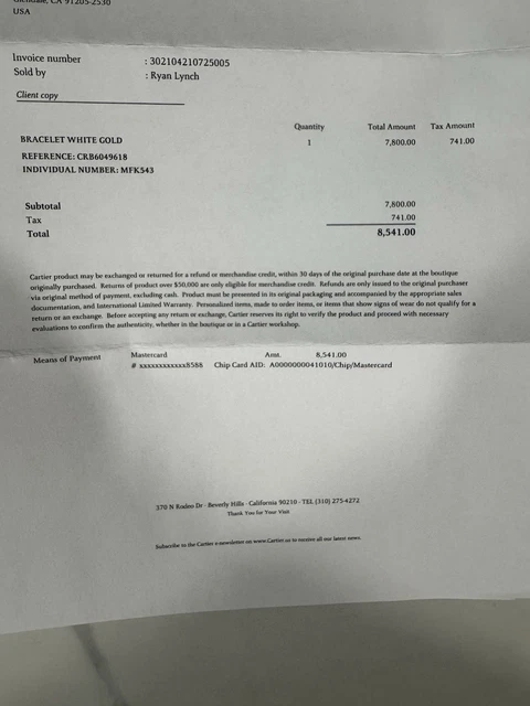 Bracelet Cartier Écrou en or blanc, taille 18