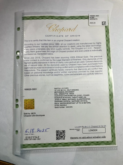 Chronomètre LU Chopard Réf. 168629-3001 (Boîte et papiers inclus)