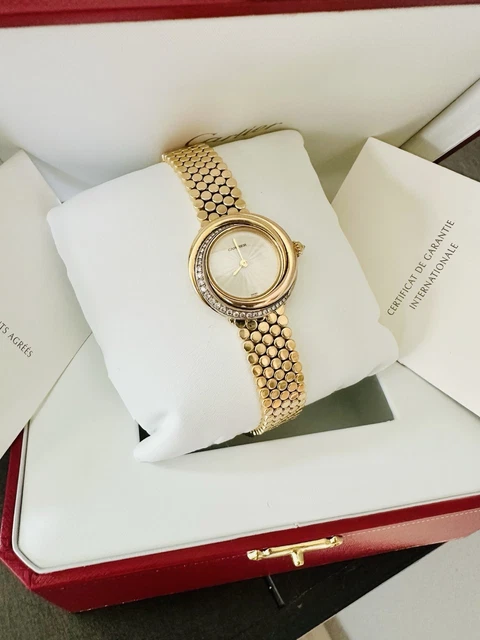 Montre Cartier Trinity pour femme, or jaune 18 carats et diamants ~ Boîte et papiers