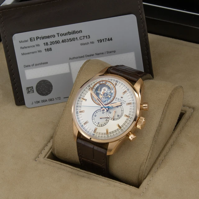Montre homme Zenith El Primero Tourbillon Chrono 18K 18.2050, ensemble complet #W206671-2