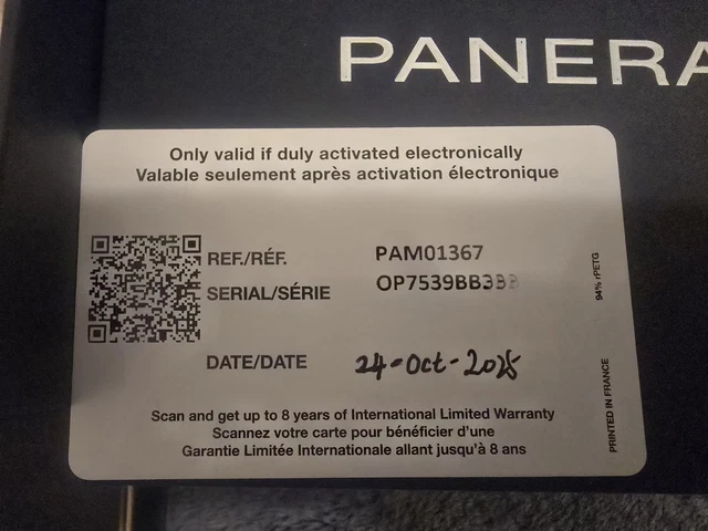 Montre de luxe pour homme Panerai Luminor - PAM01367. Neuve, jamais portée, avec boîte et papiers. Date de sortie : octobre 2025.