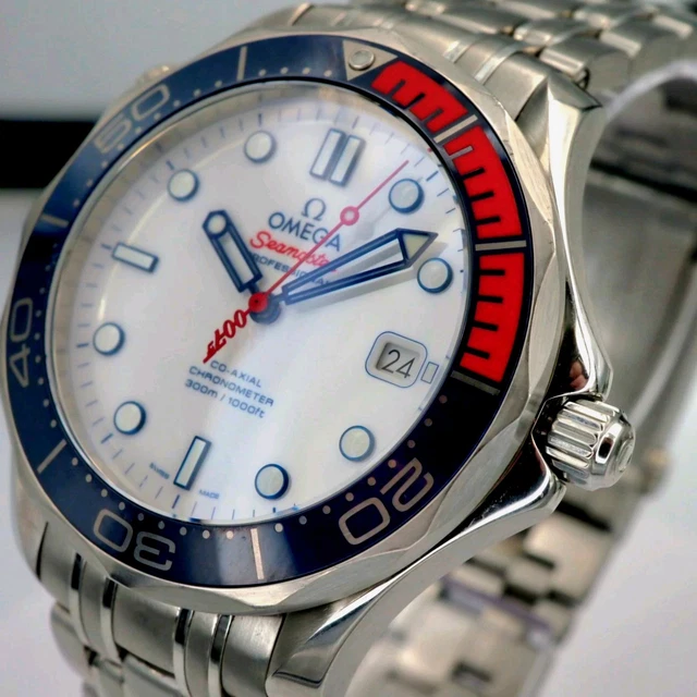 RARE OMEGA Bond Seamaster Diver 300M Commander's Watch/Blanc/Bleu/Rouge/ Bracelet