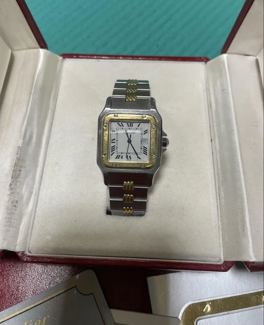 Montre-bracelet automatique Cartier Santos Godron rare de 1980 d'occasion