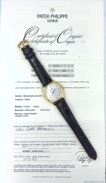 Montre-bracelet automatique Patek Philippe pour homme, rare, en or 18 carats, référence 5030, avec papiers