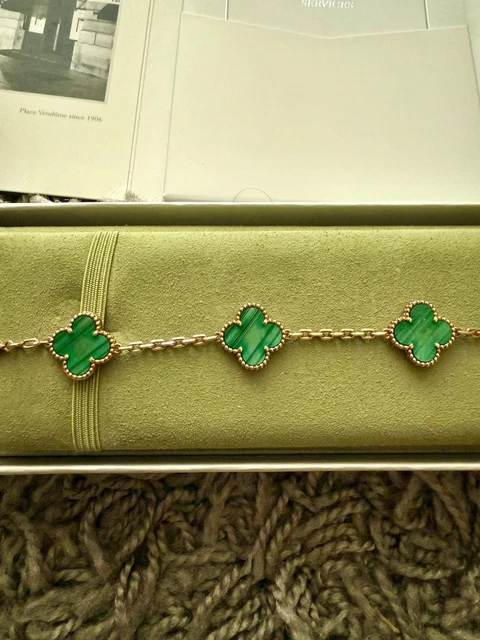 Van Cleef & Arpels Vintage Alhambra Bracelet, 5 motifs 18k YG - Malachite
