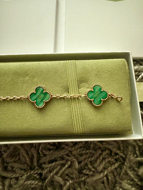 Van Cleef & Arpels Vintage Alhambra Bracelet, 5 motifs 18k YG - Malachite