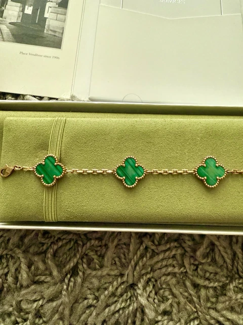 Van Cleef & Arpels Vintage Alhambra Bracelet, 5 motifs 18k YG - Malachite
