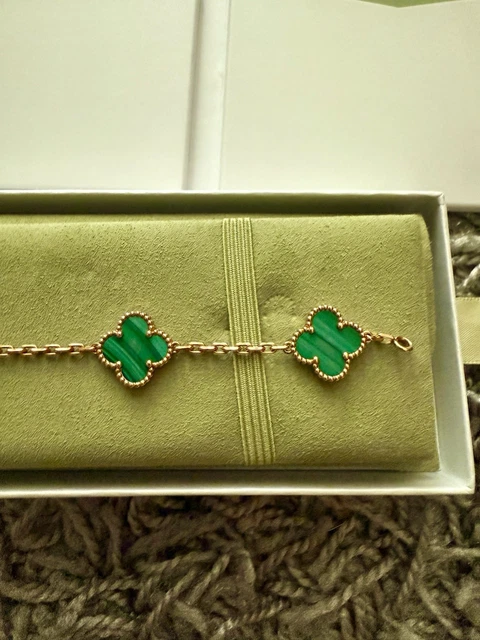 Van Cleef & Arpels Vintage Alhambra Bracelet, 5 motifs 18k YG - Malachite