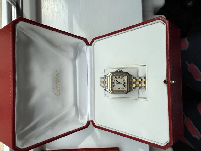 Montre unisexe vintage Panthère de Cartier 27 mm en acier et or à deux rangs, avec boîte et papiers