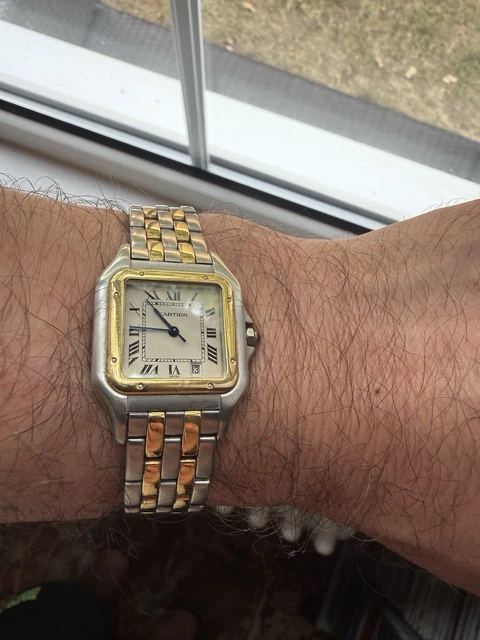 Montre unisexe vintage Panthère de Cartier 27 mm en acier et or à deux rangs, avec boîte et papiers