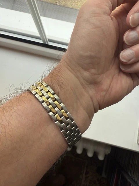 Montre unisexe vintage Panthère de Cartier 27 mm en acier et or à deux rangs, avec boîte et papiers