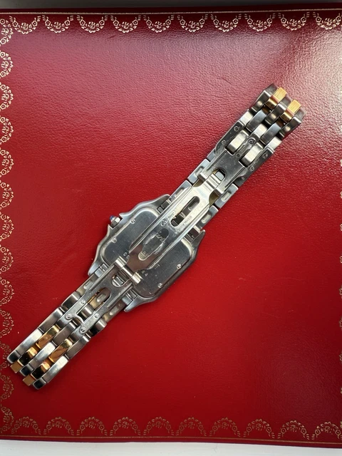 Montre unisexe vintage Panthère de Cartier 27 mm en acier et or à deux rangs, avec boîte et papiers