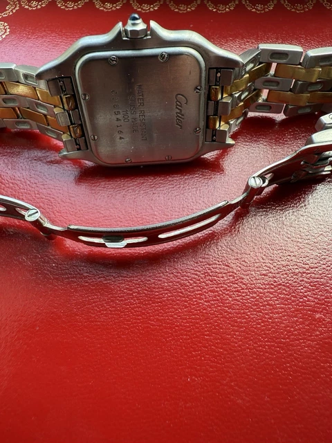 Montre unisexe vintage Panthère de Cartier 27 mm en acier et or à deux rangs, avec boîte et papiers