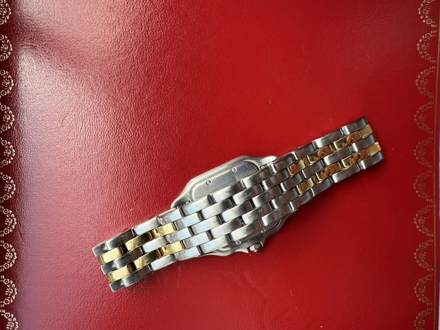Montre unisexe vintage Panthère de Cartier 27 mm en acier et or à deux rangs, avec boîte et papiers