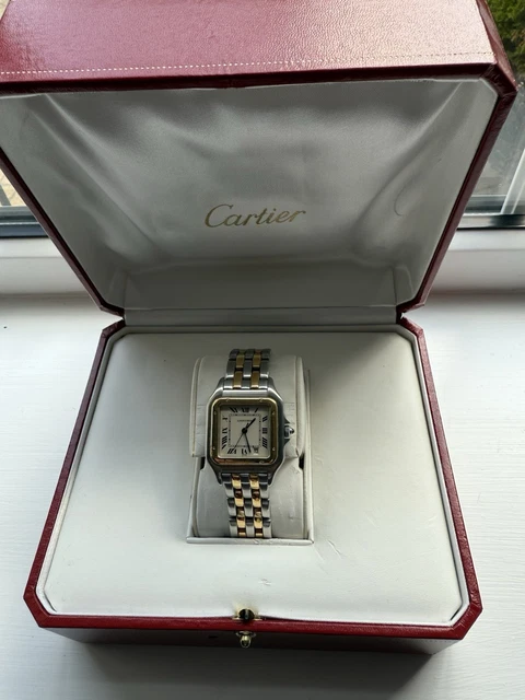 Montre unisexe vintage Panthère de Cartier 27 mm en acier et or à deux rangs, avec boîte et papiers